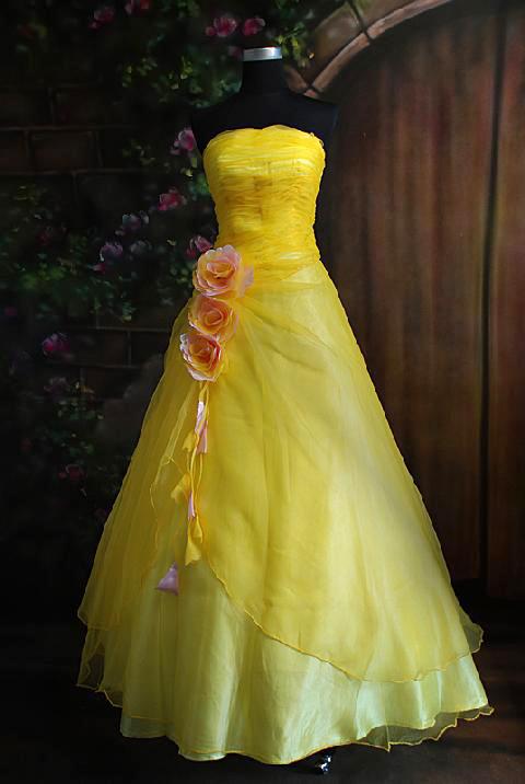 Long yellow prom dresses in elegant style with cross back straps.